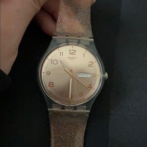 Rose Gold Glitter Swatch Watch